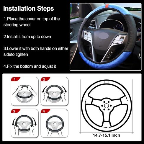 غطاء عجلة قيادة السيارة من الجلد بنمط ألياف الكربون، واقي عجلة قيادة قابل للتمدد عالمي للنساء والرجال، غطاء عجلة قيادة مضاد للانزلاق لمعظم المركبات in Kuwait