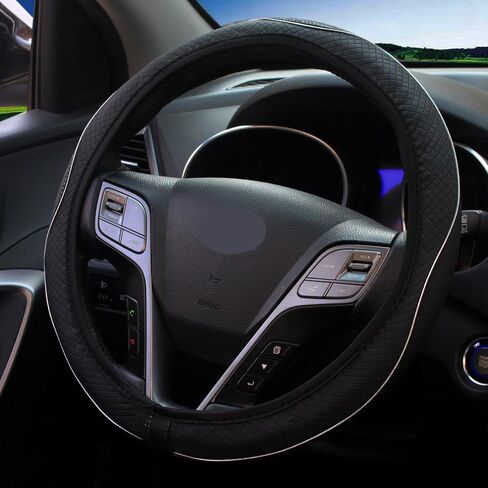 Leather Car Steering Wheel Cover with Carbon Fiber Pattern, Breathable Universal Stretchy Steering Wheel Protector for Women and Men, Anti-Slip Steering Wheel Cover for Most Vehicles in Saudi Arabia