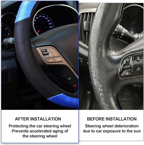 غطاء عجلة قيادة السيارة من الجلد بنمط ألياف الكربون، واقي عجلة قيادة قابل للتمدد عالمي للنساء والرجال، غطاء عجلة قيادة مضاد للانزلاق لمعظم المركبات in Kuwait