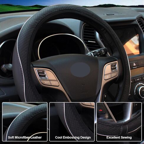 Leather Car Steering Wheel Cover with Carbon Fiber Pattern, Breathable Universal Stretchy Steering Wheel Protector for Women and Men, Anti-Slip Steering Wheel Cover for Most Vehicles in Saudi Arabia