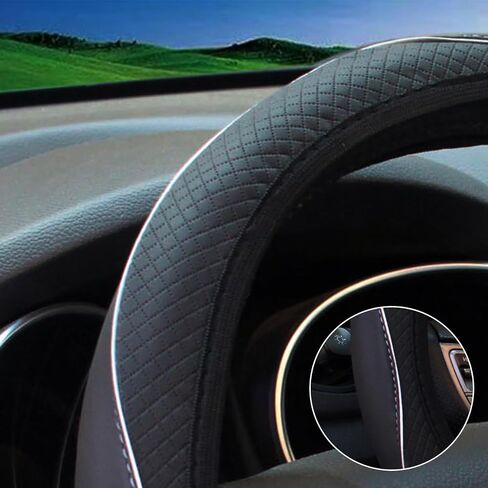 Leather Car Steering Wheel Cover with Carbon Fiber Pattern, Breathable Universal Stretchy Steering Wheel Protector for Women and Men, Anti-Slip Steering Wheel Cover for Most Vehicles in Saudi Arabia