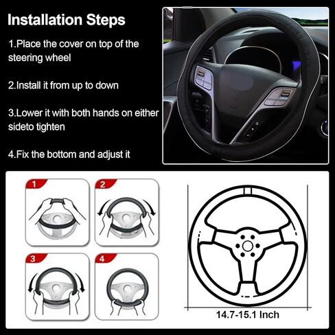 Leather Car Steering Wheel Cover with Carbon Fiber Pattern, Breathable Universal Stretchy Steering Wheel Protector for Women and Men, Anti-Slip Steering Wheel Cover for Most Vehicles in Saudi Arabia