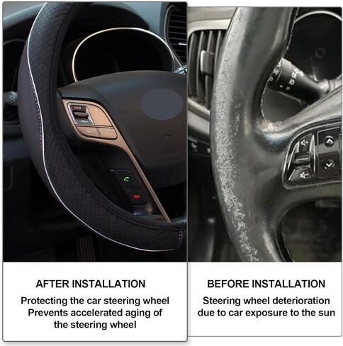 Leather Car Steering Wheel Cover with Carbon Fiber Pattern, Breathable Universal Stretchy Steering Wheel Protector for Women and Men, Anti-Slip Steering Wheel Cover for Most Vehicles in Saudi Arabia