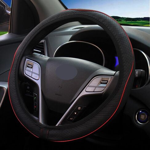 Leather Car Steering Wheel Cover with Carbon Fiber Pattern, Breathable Universal Stretchy Steering Wheel Protector for Women and Men, Anti-Slip Steering Wheel Cover for Most Vehicles in Saudi Arabia