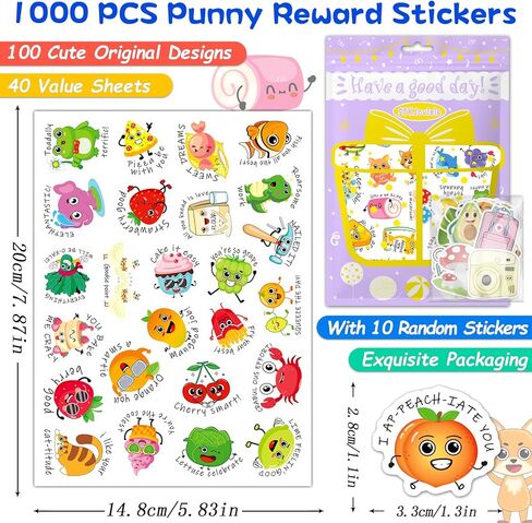 stkjoviale 1000 جهاز كمبيوتر شخصى ملصقات مكافأة Punny للأطفال، ملصقات المعلم للطلاب الابتدائية لطيف تحفيزية ملصقات الفصول الدراسية الحوافز ملصقات التورية الفينيل اللوازم المدرسية in Kuwait