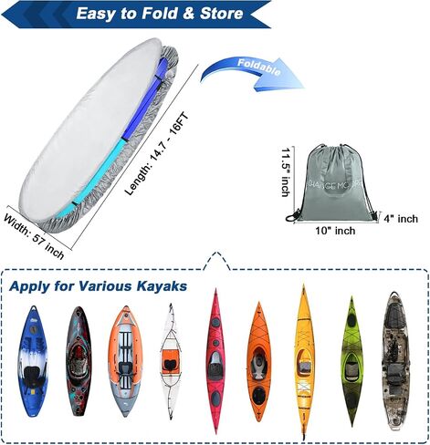 100% Waterproof 15 ft 16 ft Kayak Cover Accessories, Thickened Canoe Cover with 5 Straps for Heavy Wind, Dust & UV Protection SUP Paddle Board Cover for Indoor/Outdoor Storage 14.7-16 ft in Saudi Arabia