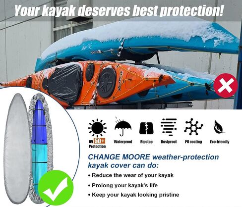 100% Waterproof 15 ft 16 ft Kayak Cover Accessories, Thickened Canoe Cover with 5 Straps for Heavy Wind, Dust & UV Protection SUP Paddle Board Cover for Indoor/Outdoor Storage 14.7-16 ft in Saudi Arabia