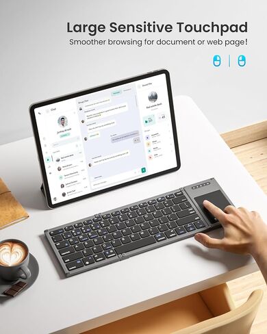 لوحة مفاتيح بلوتوث قابلة للطي، لوحة مفاتيح لاسلكية محمولة قابلة للطي مع لوحة لمس كبيرة، لوحة مفاتيح جيب للسفر لأجهزة iOS وAndroid وWindows Mac OS والكمبيوتر المحمول والكمبيوتر اللوحي الذكي (BT5.1 X 3 + 2.4G) in Saudi Arabia