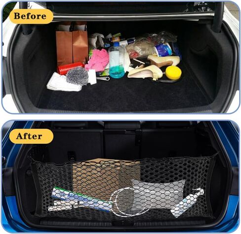 Car Rear Cargo Net, Trunk Organizer, Adjustable Elastic Trunk Storage Net with Hooks, 35.4"x15.7"Double Nylon Mesh Trunk Cargo Storage Organizer, Car Accessories Universal for Car, SUV in Saudi Arabia