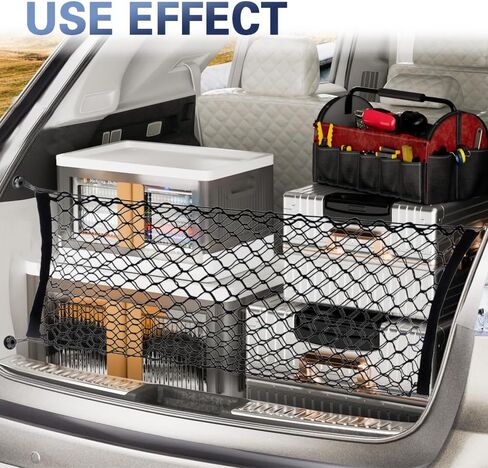 Car Rear Cargo Net, Trunk Organizer, Adjustable Elastic Trunk Storage Net with Hooks, 35.4"x15.7"Double Nylon Mesh Trunk Cargo Storage Organizer, Car Accessories Universal for Car, SUV in Saudi Arabia