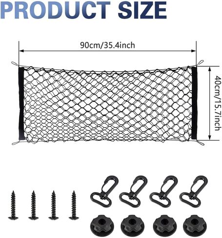 Car Rear Cargo Net, Trunk Organizer, Adjustable Elastic Trunk Storage Net with Hooks, 35.4"x15.7"Double Nylon Mesh Trunk Cargo Storage Organizer, Car Accessories Universal for Car, SUV in Saudi Arabia