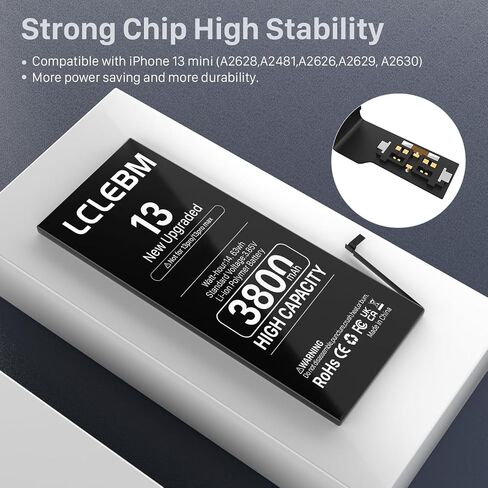 بطارية LCLEBM [3200 مللي أمبير] لهاتف iPhone 13 Mini، 2024 جديدة 0 دورة استبدال بطارية ذات سعة أعلى لهاتف iPhone 13 Mini Model A2481، A2626، A2628، A2629، A2630 مع مجموعات أدوات إصلاح كاملة in Kuwait