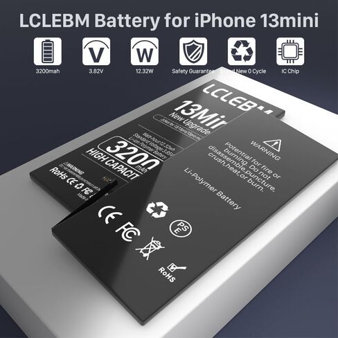 بطارية LCLEBM [3200 مللي أمبير] لهاتف iPhone 13 Mini، 2024 جديدة 0 دورة استبدال بطارية ذات سعة أعلى لهاتف iPhone 13 Mini Model A2481، A2626، A2628، A2629، A2630 مع مجموعات أدوات إصلاح كاملة in Kuwait