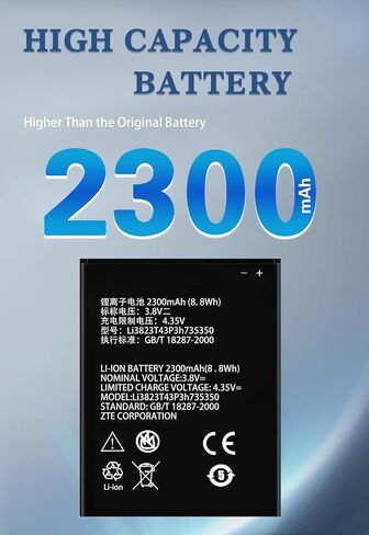 [Upgraded] Battery for Li3928T44P4h735350, 2300mAh Replacement Battery for ZTE Q802T Avid Trio Z833 ZFIVE2 Z836BL Z837VL in Saudi Arabia