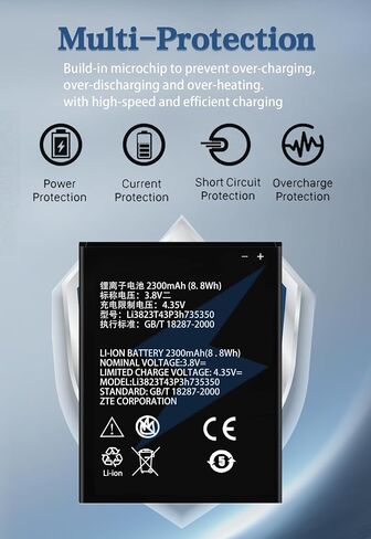 [Upgraded] Battery for Li3928T44P4h735350, 2300mAh Replacement Battery for ZTE Q802T Avid Trio Z833 ZFIVE2 Z836BL Z837VL in Saudi Arabia