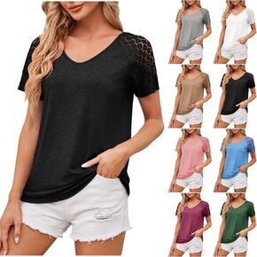 Womens Lace Tops Short Sleve Dressy Casual Shirts V Neck Shirts Trendy Elegant Blouse Tshirts Clothes