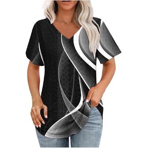 Eyelet Embroidery Tops for Women Oversized V Neck Summer Casual Dressy Shirts Short Sleeve Dressy Loose Fit Blouse