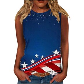 4th of July Tops for Women Funny American Flag Shirts Tank Red White Blue Star Stripes Patriotic Tees Plus Size