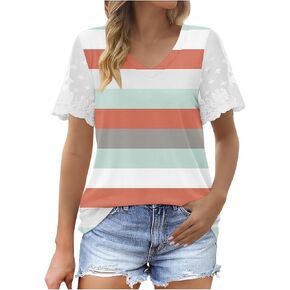 Lace Summer Tops for Women Dressy Boho Casual Short Sleeve Shirts Elegant Business Office Ladies Blouses