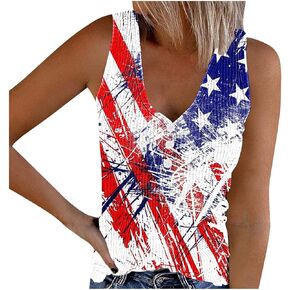Patriotic Tank Tops for Women Henley V Neck Workout American Flag Pride Red White Blue Stars Stripes Memorial T-Shirt