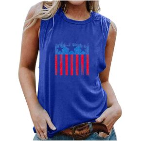 Funny 4th of July Tank Tops for Women American Flag Pride Red White Blue Stars Stripes American Memorial T-Shirts