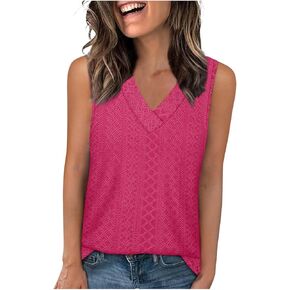 Womens Tank Tops Eyelet Loose Casual Summer Tops Dressy V Neck Shirts Sleeveless Shirts Trendy Elegant Blouse