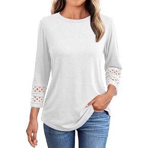 3/4 Length Lace Sleeve Womens Tops Dressy Casual Shirts Elegant Business Office Ladies Blouses Elbow Length Tshirts