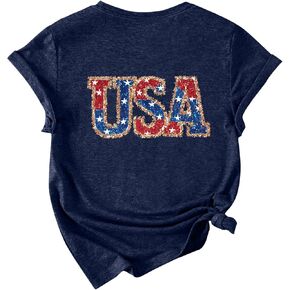 الرابع من يوليو USA USA HEART FLAG TOPS American Memorial Tshirt قمصان قصيرة الأكمام