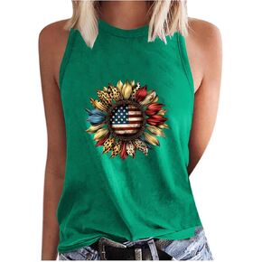 Funny 4th of July Tank Tops for Women Workout American Flag Pride Red White Blue Stars Stripes Memorial T-Shirt