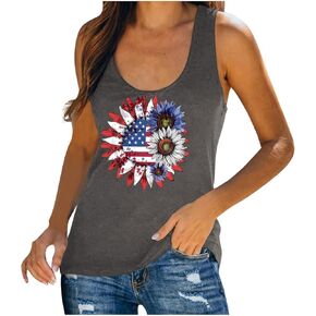 4th of July Tank Tops for Women Racer Back Tanks USA Flag American Pride Red White Blue Star Stripes T-Shirts