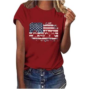 Womens 4th of July Shirts USA Heart Flag Pride Red White Blue Stars Stripes Tees Independence Day Short Sleeve Tshirt