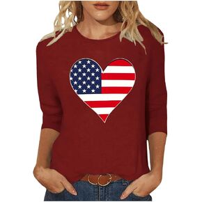 Patriotic Tank Tops for Women Funny 3/4 Sleeve Tops American Flag Pride Red White Blue Stars Stripes 4th of July Tee