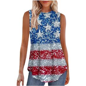 Patriotic Tank Tops for Women Dressy Workout American Flag Pride Red White Blue Stars Stripes Memorial T-Shirts