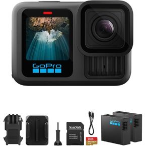 GoPro HERO13 Black Action Camera with Front & Rear LCD Screen | Waterproof, Bluetooth Enabled Camera Enduro Rechargeable Li-Ion Battery & 256GB Extreme UHS-I Memory Card - Bundle Set