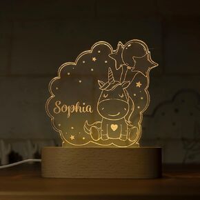 Night Light for Kids Room Personalized, Nursery Room Decor, Custom W/Name, Bedside Lamp, Birthday Gifts for Boys and Girls, Moon