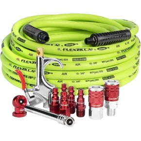 Legacy Flexzilla HFZCLB11D 3/8" x 50' Air Compressor Hose 11 pc Coupler Plug Blow Gun Kit