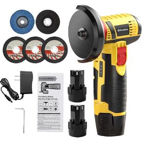 Cordless Angle Grinder, 3 Inch Mini Angle Grinder Tool With 2pcs 16.8V 2000mAh Batteries and 5 Grinding Wheel,19500rpm Metal Grinders for Cutting, Grinding and Polishing Geen