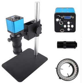Microscope Kit Monocular Microscope Digital Camera 38MP 1080P Lens with LED Light Workbench Stand Microscope Lens Adapters