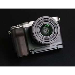 QR L Handle Hand Grip Wood Handle + Alloy Baseplate for Sony A7C Camera Holder (Ebony + Black Alloy Baseplate)