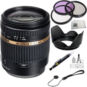Tamron AF 18-270mm f/3.5-6.3 Di II VC PZD LD Aspherical IF Macro Zoom Lens for Canon Accessory Kit - Includes 3 Piece Professional Filter Kit (UV,CPL,FLD) & More - International Version (No Warranty)