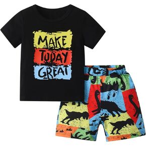 Toddler Baby Boy Clothes Letter Print Tops T-Shirt Dinosaur Pattern Shorts 2Pcs Outfit Set for Little Boy