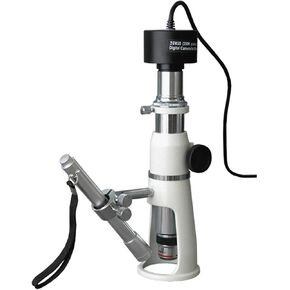AmScope H2510-M Digital Handheld Stand Measuring Microscope, 20x/50x/100x Magnification, 17mm Field of View, Includes Pen Light, 1.3MP Camera with Reduction Lens, and Software