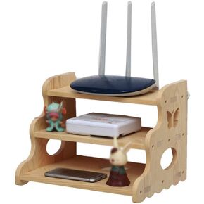 ngddf2haa Wireless Network Bracket Router Shelf Wall-Mounted WiFi Router Stand Floating TV Stand Bottom 3-Step Router Shelf Set Top Box (Color: Natural Size: 32 * 24 * 24 cm)