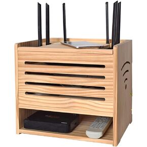 Wireless Network Organizer Storage Wall Mount Shelf Bracket WiFi Router Bracket Set Top TV Accessories Chapter BOLKUUT WiFi Router TV Box Set Top Box (Color: Natural Size: 32 * 22 * 30 cm)