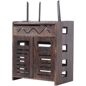 Wireless Network Bracket Router Rack Box Wall Mount WiFi Router Stand Router Storage Box TV Accessory Shelf Bracket WiFi Router TV Box Set Top Box (Color: Brown Size: 32 * 21 * 37 cm)
