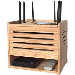 ngddf2haa Router Shelf Router Rack Bracket 2-Tier WiFi Storage Box Decorative Cable Organizer Box Desktop Storage Box Shelf Power Strip Protector Hider (Color : Natural Size : 32×22×30cm)