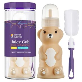 Special Supplies Honey Bear Straw Cup Long Straws, Squeezable Therapy and Special Needs Assistive Drink Container, Spill Proof and Leak Resistant Lid (Pack of 1 Bottle and 3 Straws)
