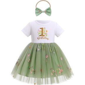 IBTOM CASTLE Baby Girl 1st Birthday Outfit One Year Old Princess Embroidered Tulle Tutu Dress and Headband for Cake Smash