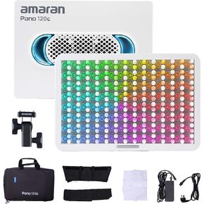 Amaran Pano 120c Kit LED لوحة فيديو Light 120W RGBWW مصابيح الألوان الكاملة ، CCT 2،300K-10،000K ، 12 من الإضاءة ، التحكم في التطبيق ، ودعم USB-C PD ، مع صناديق ناعمة وحالة حمل (أبيض)