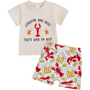 Toddler Boy Summer Outfits Little Lobster Clothes Short Sleeve T-Shirts with Stripe Shorts 2Pcs Clothes Set